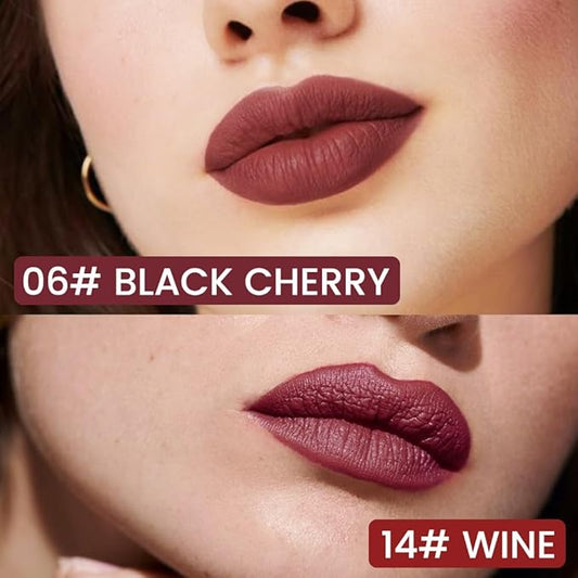 2Pcs Longwear Liquid Lip Liner Stain Marker Pen Set Long Lasting Waterproof, Black Cherry Wine Red Matte Permanent 24 Hour Lip Liner and Lipstick Combo, Color Stay Lipliner All Day Lips Stain peel off