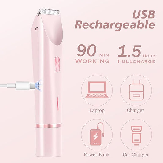 2-in-1 Women's Electric Shaver, Waterproof Cordless Bikini Trimmer & Body Razor, Dual Head Pain-Free Design, Pink Galaxy (2025)