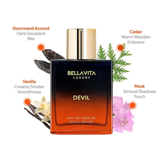 BELLAVITA Luxury DEVIL Unisex Perfume for Women and Men | Long Lasting Perfume for Men and Women | Cotton Candy, Musk and Cedar | Spicy French Fragrance Unisex Parfum