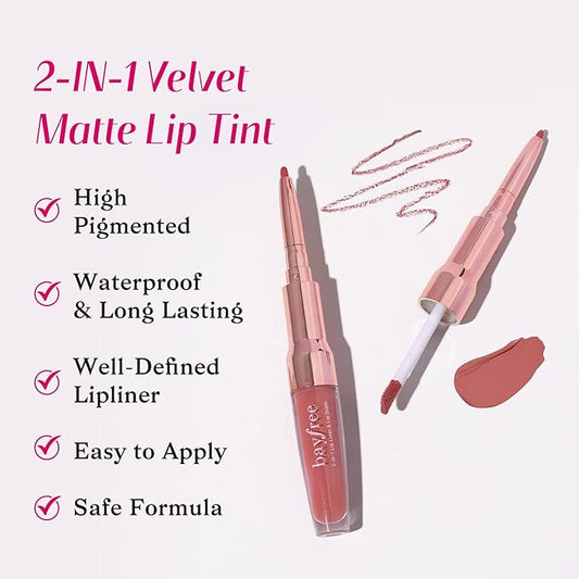 2-IN-1 Lip Liner and Lip Stain, High Pigmented Long Lasting Velvet Lip Tint, Well-Defined Lipliner, Weightless Waterproof Not Animal Tested, Matte Finish Makeup