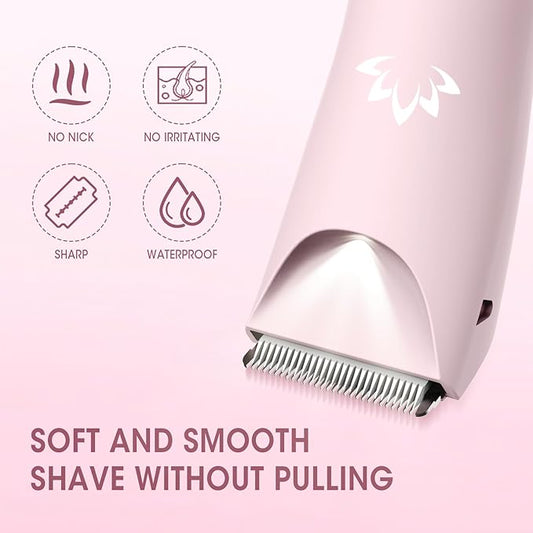 Lanumi Bikini Trimmer Women Rechargeable Body Hair Trimmer Electric Shaver Pubic Hair Grooming Kit with Charging Dock IPX7 Waterproof Wet/Dry Use (Pink)