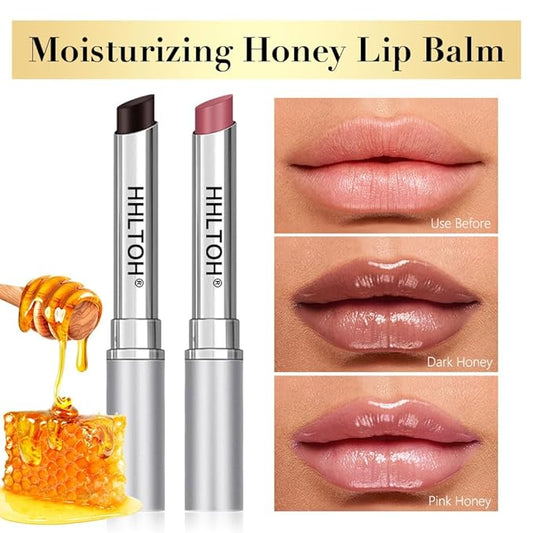 2PCS Honey Tinted Lips Balm Lipstick - Sheer Hydrating Lipstick for All Skin Tones - Moisturizing Lip Balm, Nourishing Lip Balm – Bálsamo Labial Hidratante con Color,Natural Cherry Black & Pink
