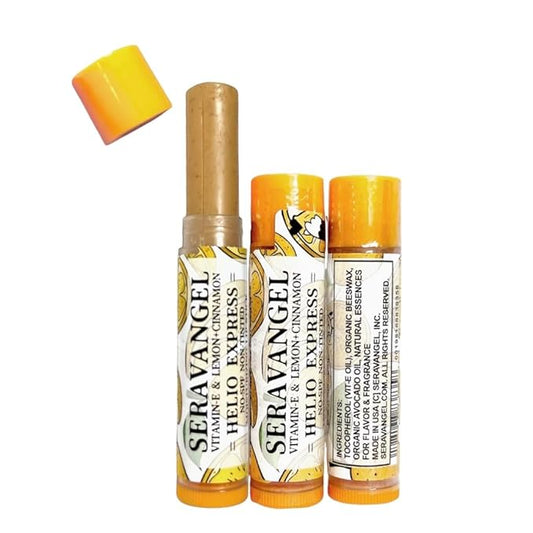 Helio Express Lip Moisturizing Balm, Vitamin E, Lemon + Cinnamon Flavor, Beeswax, 100% Natural, No SPF, Non-Tinted, 3 Pack