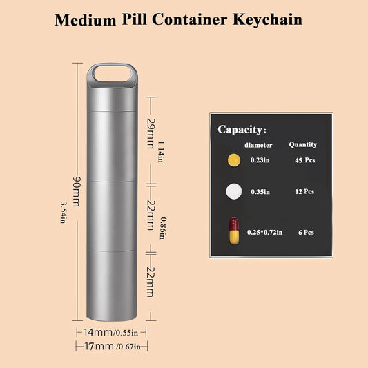 Small Keychain Pill Holder,304 Stainless Steel Portable Pill Case Organizer for Travel,Waterproof Pocket Pill Container Medicine Box for Purse Men (Medium Portable Pill Case)