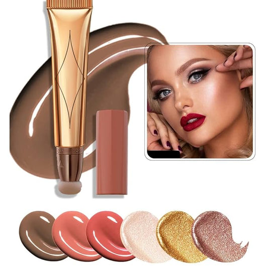 3 Color Contour Beauty Wand, Highlighter ,Blush,Face Concealer Contouring with Cushion Applicator Long Lasting & Smooth Matte Finish Liquid Illuminator Makeup Stick . (01#Contour +02#Blush+04#Highlighter)