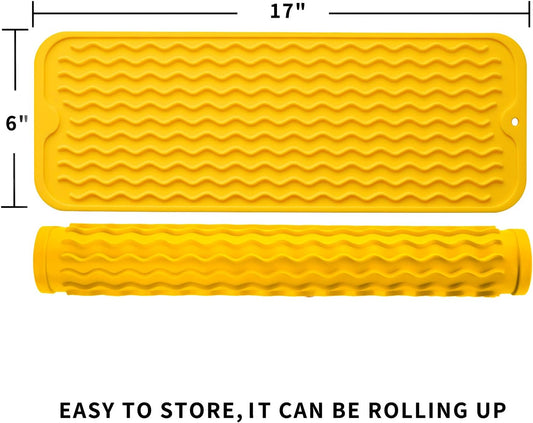 Silicone Dish Drying Mat for Multiple Usage,Easy clean,Eco-friendly,Heat-resistant Silicone Mat for Kitchen Counter,Sink,Bar,Bottle,or Cup Yellow M 17 inches x 6 inches