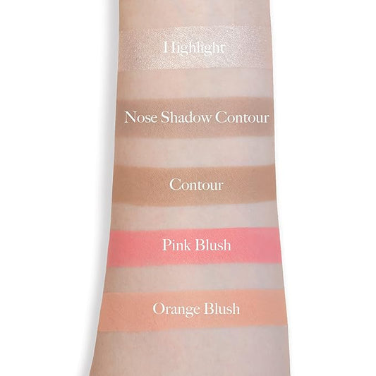READY TO SHINE Snow Bright Contour Highlight Blush Makeup Palette - Smooth and Pigmented - Easy to Blend - Vegan and Cruelty Free - 5 Part Pressed Powder Makeup Kit - With Mirror For All Skin Types