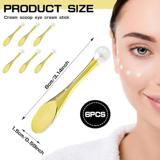 6Pcs Mini Eye Roller Plastic Eye Cream Massager Sticks Makeup Spatula Scoop Dark Circle Remover Beauty Cosmetic Tool for Skin Care,Golden
