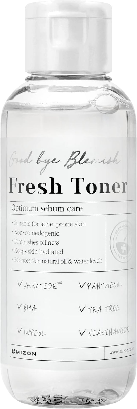 MIZON Goodbye Blemish Fresh Toner, BHA, Niacinamide for Excessive Sebum, Troubled Skin, Acne Treatment, Breakout Treatment, Korean Skincare, Acne Spot Treatment, Smooth Skin (120ml/4.05 fl. oz.)
