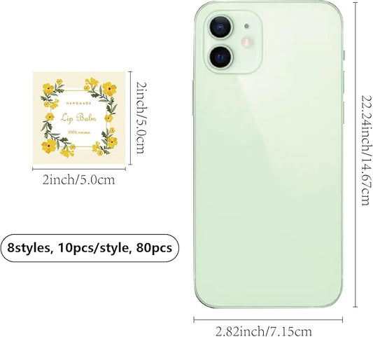 CRASPIRE 80Pcs 8 Styles Lip Balm Sticker Flower Wreath Plants Self-Adhesive Homemade Lip Balm Labels Floral Patter Square DIY Label Stickers for Lip Balm Containers Cosmetics Lipsticks