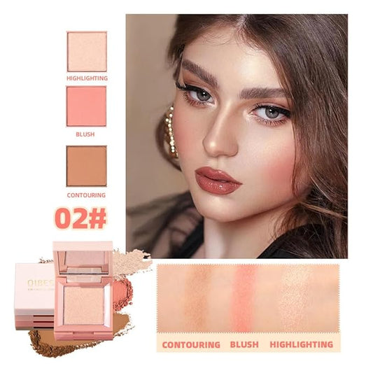 Contour and Highlight Blush Makeup Palette, Cream Bronzer, Silky Smooth Powder Blush, Shimmer Highlighter Makeup Powder, 3-in-1 Mixable Three-Piece Eyeshadow Palette with Mirror (02#)