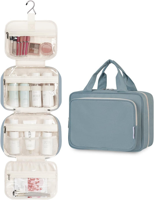 Narwey Hanging Toiletry Bag for Women Travel Makeup Bag Organizer Toiletries Bag for Travel Size Essentials Accessories Cosmetics (Greyish Blue (Medium))