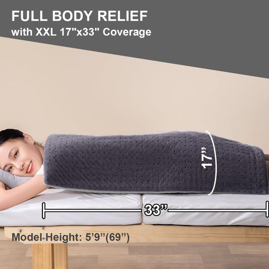 Boncare® 17"x33" Extra Large Heating Pad for Back Pain Relief & Period Cramp Without Auto Shut Off & 5 Auto Shut-Off Timers, 6 Heat Levels 9 Hr Auto Off and 12.6ft Cord Bed Foot Warmer(Gray)
