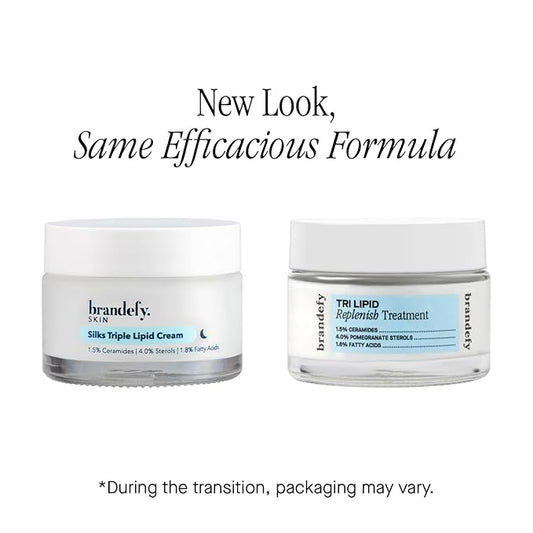 Brandefy Tri Lipid Replenish Treatment - 1.5% Ceramides, 4.0% Sterols, 1.8% Fatty Acids - Peptide Moisturizer, Hydrating Face Cream, Made in the USA (1.6 Oz)