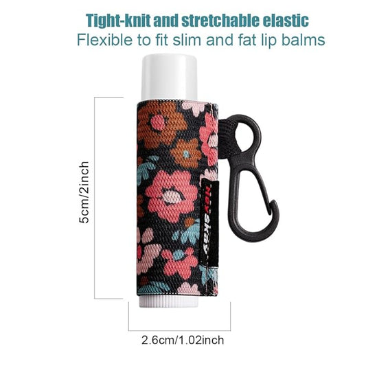 Lip Balm Holder Sleeves Keychain Chapstick Elastic Sleeves (Floral patterns)