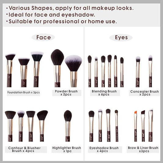 Jessup Makeup Brushes Set Professional Makeup Brush Eyeshadow Blending Powder Foundation Blusher Concealer 25pcs with Cosmetics Storage Box, Zinfandel T285