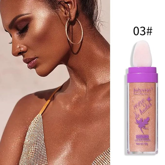 AKARY Shimmer Highlighter Powder, Fairy Polvo De Hadas Highlighter Powder & Blush Stick, Instant Glow Luminizer Duo, Glitter Body Face Hair High Gloss Stick, Sparkle Smudge-Proof Highlighter Stick Party Makeup (B-#03)