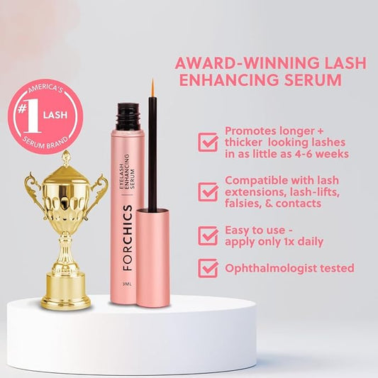 ForLash by ForChics: 2 Pack Ultimate Eyelash Hormone-Free Growth Serum for Enhanced Fuller, Thicker, Longer Lashes - Regrowth Booster, Organic Formula, Vegan & Cruelty-Free