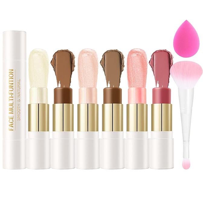 8 PCS Contour Stick Makeup Contour Kit,Double-ended Design with Highlighter,Blush and Bronzer Stick,Lightweight,Easy to Sculpt,Create a Matte and Dewy Finishing Makeup(Set B)