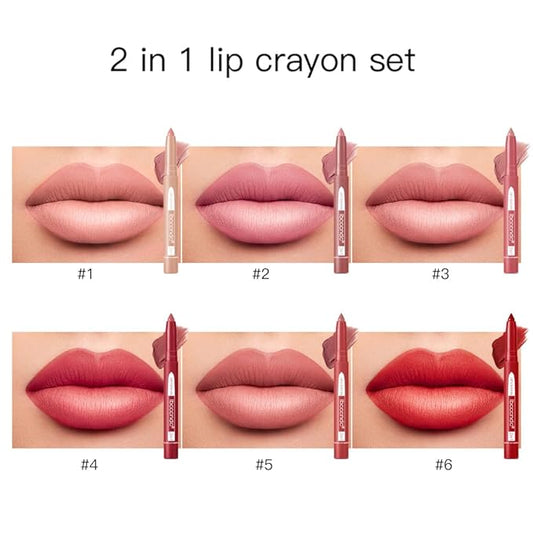 ibcccndc 6PCS Lip Liner and Lipstick Set - High Pigmented Creamy Matte Lip Liner Pencil Set for Girls and Women, Lip Makeup Gift Sets - Includes Nude and Red Lip Liners, Waterproof Formula (A)