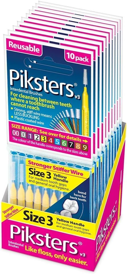 Piksters Interdental Brushes, Size 3, 100 Count (10 x 10 Packs), Interdental Tooth Brush for Medium Gaps, Gum Soft Bristles for Plaque Removal, Safe for Braces (100 pk)