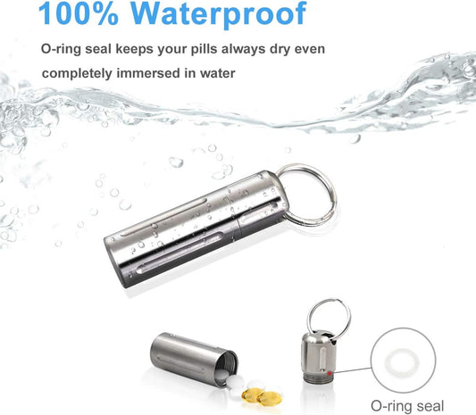 SHD Pill Holder Keychain,Titanium Waterproof Single Pill Box Container,Portable Small Pill Case for Outdoor Travel Camping