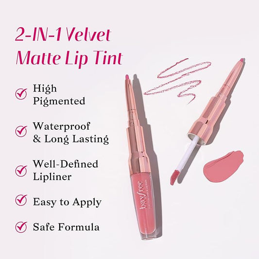 2-IN-1 Lip Liner and Lip Stain, High Pigmented Long Lasting Velvet Lip Tint, Well-Defined Lipliner, Weightless Waterproof Not Animal Tested, Matte Finish Makeup