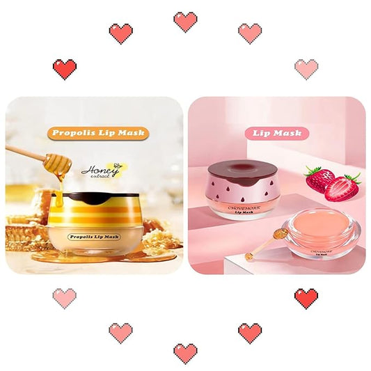 2 Pack Nourishing Lip Balm Honey Pot, Moisturizing Honey & Strawberry Propolis Lip Mask, Hydrating & Prevention Dry and Cracked Lip Scrubs Exfoliator Lip Sleeping Mask Reduces Lip Lines