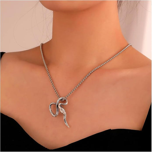 Vintage Snake Pendant Necklace Punk Snake Necklace Serpent Choker Necklace Silver Box Chain Necklace Jewelry for Women