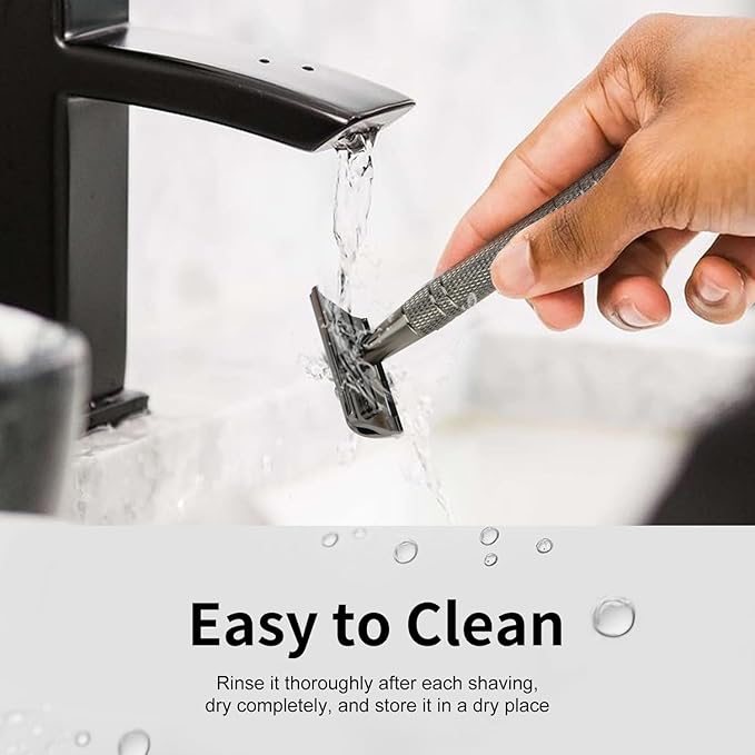 Gun Black Safety Razor, Single Blade Razors for Men & Women, with 10 Stainless Steel Double Edge Blades, Reusable Metal Razor, 1 Blade Razors, Eco-Friendly, Smooth and Close Shave, Plastic Free