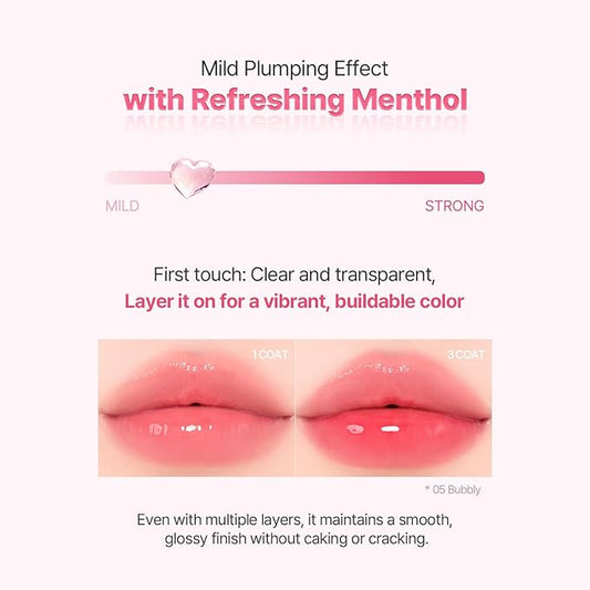 2aN Glaze Bouncing Tint – Lightweight, Moisturizing Lip Tint with High-Shine Finish, Smooth, Light Plumping, Comfortable Wear, Korean Makeup (Peach Chou, 0.16 oz)