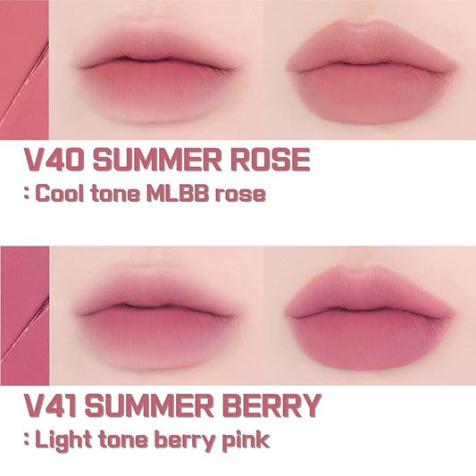 BBIA Last Velvet Tint - Soft & Creamy Matte Finish Lip Stain, Blur Effect with Velvety Texture, Long-Lasting, High Pigment, Lightweight, Non-Drying, Vegan, Korean Lip Makeup (V40 SUMMER ROSE)