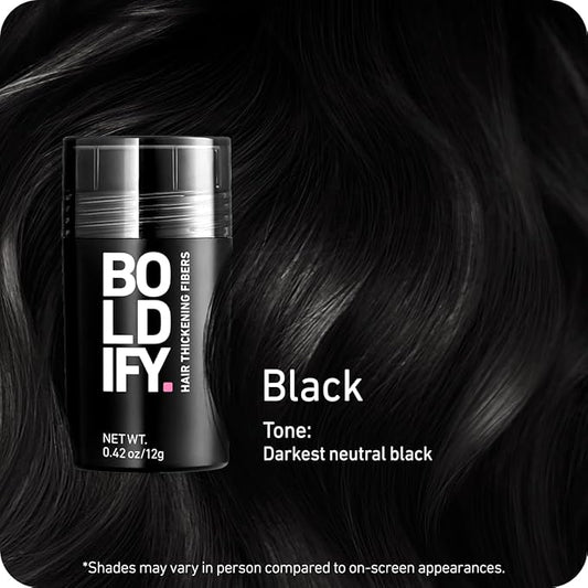 BOLDIFY Hair Fibers (12g) - Fill In Thinning and Fine Hair for an Instantly Fuller, Thicker Look - 14 Shades for Women & Men - Black