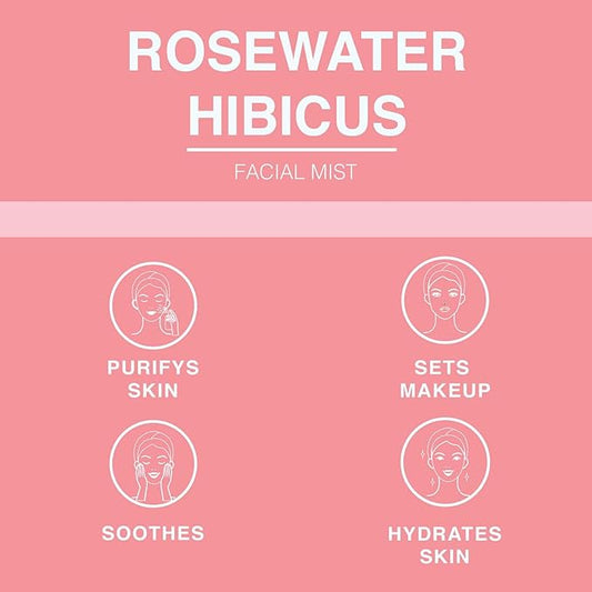 Rose Water Spray for Face & Body Refreshment with Moisturizing Hyaluronic Acid and Hibiscus water | Instant Hydration, Cooling, Calming & Conditioning (8 FL OZ)