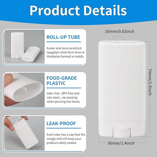 100PCS 15ML White Empty Oval Deodorant Lip Lipstick Balm Tubes Containers for DIY Homemade Crayon Chapstick Holder