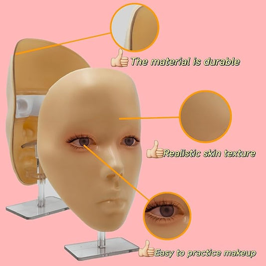 3D Makeup Practice Face, XIJIEMAO Mannequin Head For Makeup, Reusable Silicone Full Makeup Mannequin Head With Stand And Brush Set, Eye Shadow Makeup Face Board, Emerging Makeup Artist, Girl'S Gift
