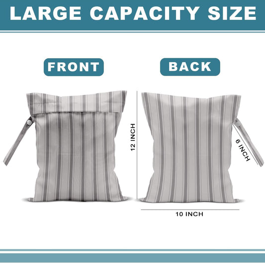 2Pcs Stripe Wet Bag 12x10 Inch, Grid Waterproof Reusable Wet Dry Bags, Rustic Washable Travel Laundry Bags for Swimsuit Pool Beach Diapers Dirty Yoga Gym Clothes, Travel Gifts for Women Friend