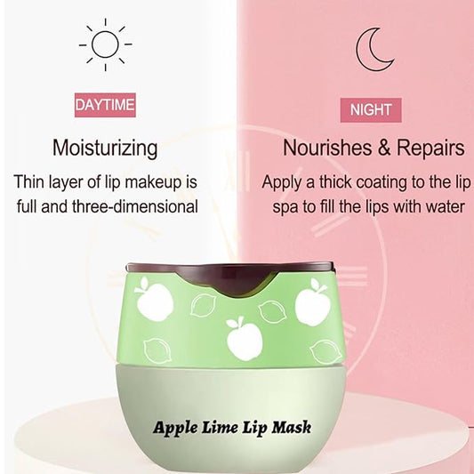 Apple Lime Sleeping Lip Mask, Bee Lip Balm Lip Mask Honey Pot, Lip Mask Overnight Propolis Moisturizing Lip Balm with Stick, Hydrating Repair Prevention Dry & Cracked Lip Scrubs Exfoliato