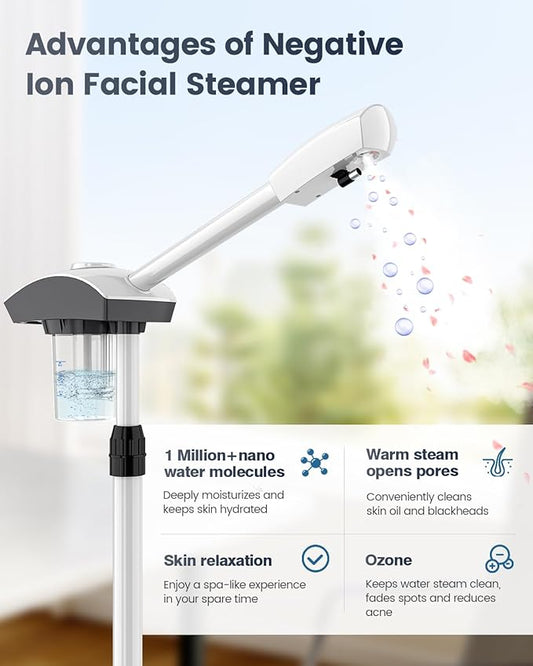 Kingsteam Professional Ozone Nano-Ionic Facial Steamer | Deep Cleansing Hydrating | Salon Home Spa Face Steamer | Pore Cleanser | 60-Min Timer | 360° Swivel | Esthetician Favorite Tool,White