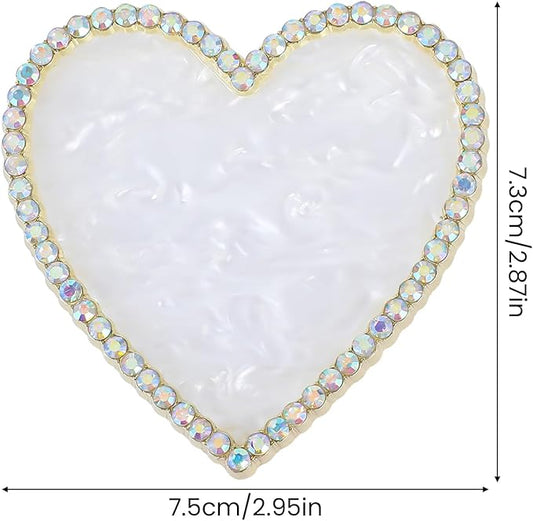 Sibba Resin Nail Art Palette, Golden Edge Nail Mixing Palette with Diamond, Polish Color Mixing Plate, Nail Holder Display Board, Heart Shape Cosmetic Mixing Tools for Women and Girls(White)