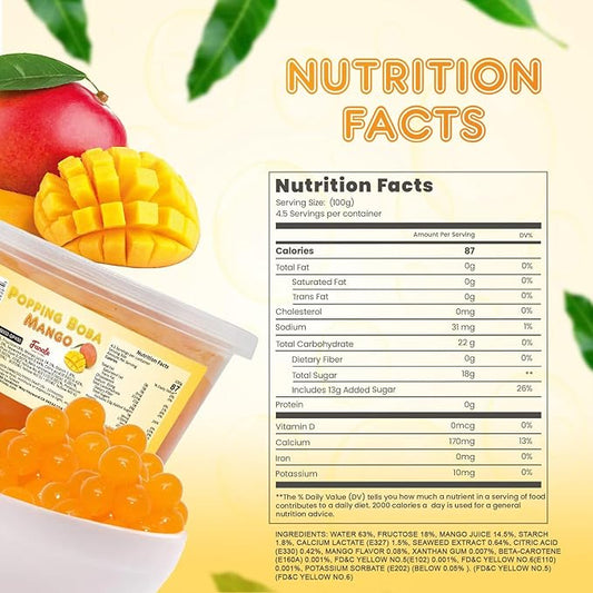 Fanale Mango Popping Boba Pearls, Vegan, Non GMO, Gluten Free, Fat Free, Perfect for Bubble Tea, Smoothies, Ice Cream, Desserts, and Beverages 1lb x 12.