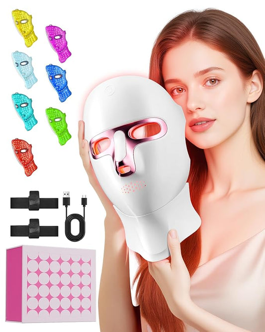 FOLOKE Red Light Therapy Mask for Face & Neck, LED Face Light Therapy,USB C Rechargeable,Infrared Mask for Home Working Travel Yoga