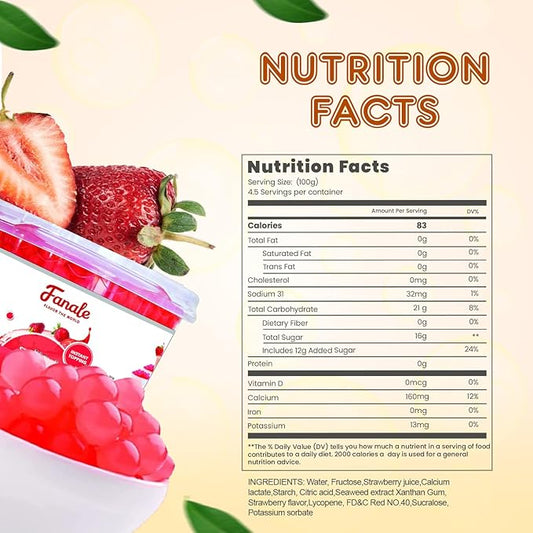 Fanale Strawberry Popping Boba Pearls, Vegan, Non GMO, Gluten Free, Fat Free, Perfect for Bubble Tea, Smoothies, Ice Cream, Desserts, and Beverages.