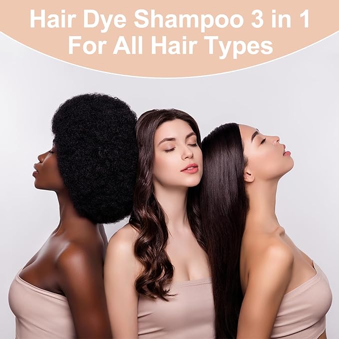 Black Hair Dye, Hair Dye Shampoo for Men and Women, Hair Color Shampoo For Home Use, Shampoo Para Canas, Hair Dye Shampoo 3 in 1, 16.9 Fl Oz (Black)
