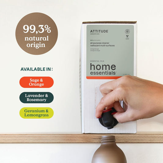 ATTITUDE All Purpose Cleaner, EWG Verified Multi-Surface Products, Vegan, Naturally Derived Multipurpose Cleaning Spray, Geranium and Lemongrass, 67.6 Fl Oz