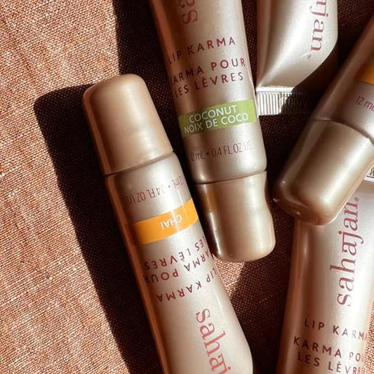 Sahajan Lip Karma Hydrating Lip Balm Gloss with Castor & Argan Oil, Cera Alba, Moisturizes & Firms Chapped, Dry Lips Shine for Plumper Looking Lips (Coconut)