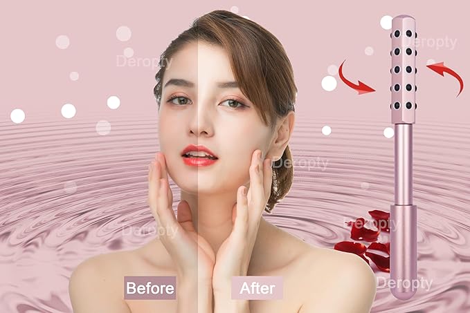 Beauty Massage Roller, Facial Massage Tool, 30 Germanium Stone Uplifting Face,Uplifting Face Massager Roller (Pink)