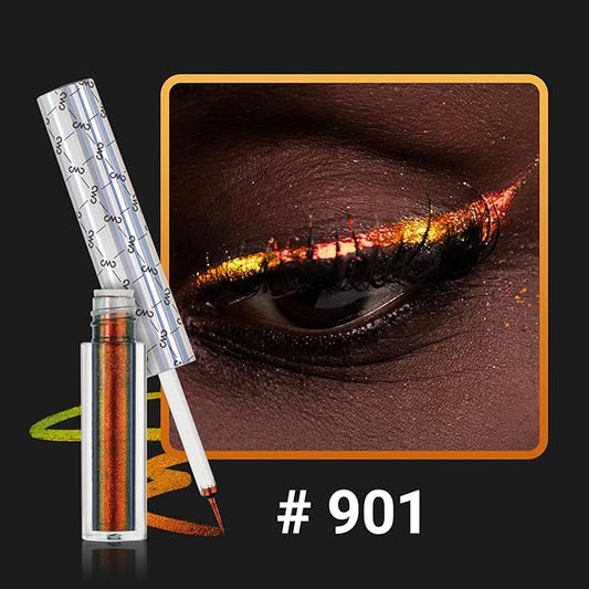 CHARMACY Chameleon Liquid Glitter Eyeliner, Highly Pigmented, Metallic Intense MultiColor Shifting waterproof Eyeliner, Ultra-Fine Tip, Longwearing, Smudge-proof,BROWN GOLD GREEN 901