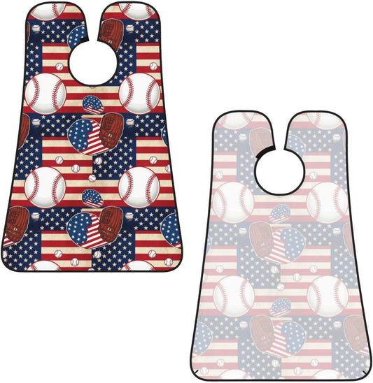 Adjustable Non-Stick Beard Apron, Hair Catcher Cape for Shaving Grooming, Waterproof with Suction Cups Men, Rustic Wooden American Flag Baseball Sport Shave Bib