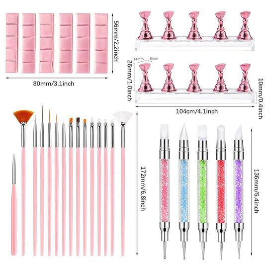 Nail Art Tools,Nail Art Brush,2 sets Nail Stand,5 PCS Dual Tipped Nail Dotting Tool and Sculpture Pen, Acrylic Silicone Nail Pen, Nail Design Tools